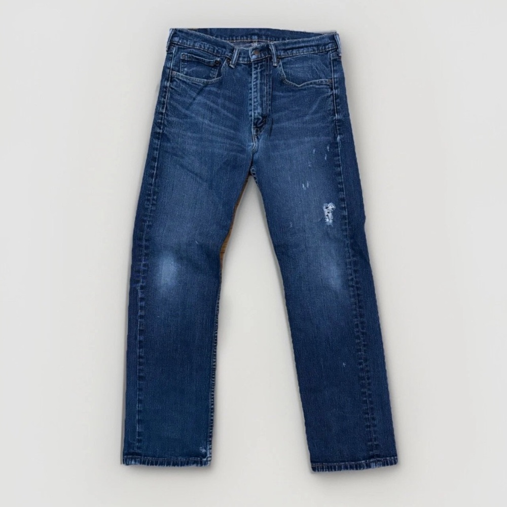 Levi's 505 Men's Regular Fit 34x30 Dark Wash Distressed Denim Jeans